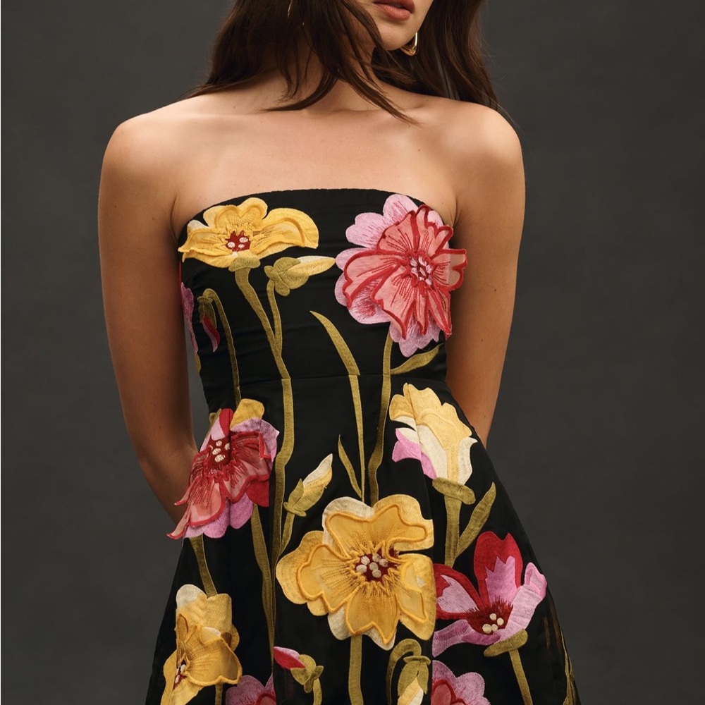 Anthropologie Floral Strapless Sundress Cocktail